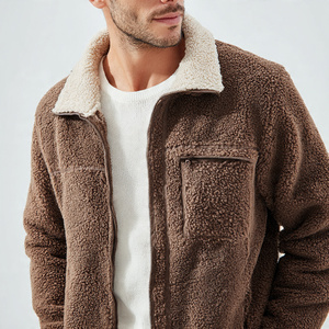 Chaqueta Sherpa para Hombre con Cuello Vuelto, Cremallera Completa, Bolsillos en el Pecho, Diseño Patchwork, OEM, para Invierno - Product Image 5