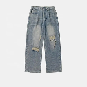 Jeans baggy vintage pour homme, style rétro, délavé, effet usé, streetwear Y2K, coupe ample, jambe droite, denim en coton, logo personnalisé ODM - Product Image 1