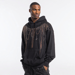 Sudadera con capucha holgada de invierno para hombre con pedrería, jersey con hombros caídos, tops de forro polar de 450 GSM con pedrería para hombre - Product Image 5