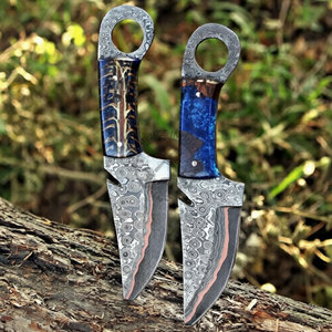 Cuchillo San-Mai Cu-Mai de Acero Damasco con Hoja Fija Tipo Drop Point para Caza, Camping y Supervivencia EDC, con Mango de Resina de Piña de Pino - Product Image 2