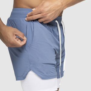 Pantalones Cortos Deportivos para Hombre, Color Gris Sólido, Ecológicos, Impermeables, de Secado Rápido, Cintura Alta, con Cordón Ajustable y Bolsillos - Product Image 5