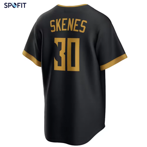 Camiseta de Béisbol para Hombre SPOFIT, Negra con Estampado Dorado, Transpirable, de Poliéster, Manga Corta, Corte Regular, Nombre del Equipo en la Espalda, Logotipo, para Adultos, para Todas las Temporadas - Product Image 4
