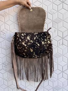 Cuir véritable métallique cheveux sur cacher fourrure sac à main Western fourrure frange fronde sac à main femmes sac à main cadeaux - Product Image 5