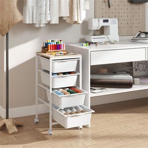 Carrello Organizzatore Mobile a 4 Cassetti Staccabili con Piano in MDF per Bagno e Cucina, Pieghevole in Metallo (Naturale) - Product Image 2