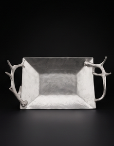 Plateau en métal texturé avec poignée en forme de corne de cerf, idéal pour la cuisine et la salle à manger, article pour fournisseur en gros - Product Image 2