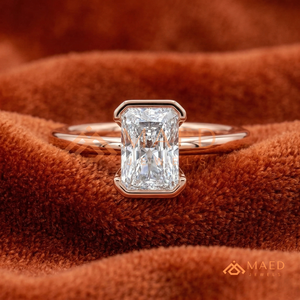 18K Rose Gold Plated Radiant Diamond Ring – Minimalist <b>Pink</b> Gold Vertical Solitaire Romantic Rose Gold Half-Bezel Radiant Ring - Product Image 1