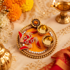 Plato Decorativo para Puja con Diseño de Swastika y Roli Chawal, para Diwali, Ganesh Chaturthi, Janmashtami, Regalos de Boda y Decoración Festiva - Product Image 2