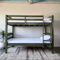 Lit superposé vintage vert olive personnalisable, meubles de chambre à coucher en bois sur mesure pour enfants