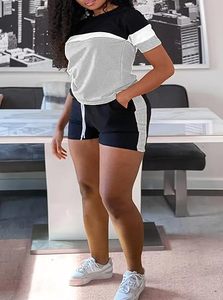 Women's Two Piece Knee Solid Knitted Short Sleeve T-Shirt Side Stripe Regular Fit Casual Top <b>Set</b> 100% Cotton Spring Summer - Product Image 2