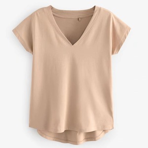T-shirts pour femmes de haute qualité à col en V, personnalisables, à manches courtes, décontractés d'été, en coton respirant, coupe ample, vierges - Product Image 6