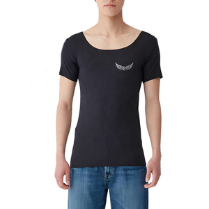 เสื้อยืดคอกลมแขนสั้นสีดำสำหรับผู้ชาย ทรงสปอร์ต ผลิตจากผ้าฝ้ายอ็อกซ์ฟอร์ดใยไผ่ เป็นมิตรต่อสิ่งแวดล้อม ทรงหลวม - Product Image 1