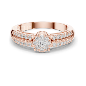 Anillo halo con diamante cultivado en laboratorio de corte brillante redondo en oro rosa con detalle de doble racimo. - Product Image 1