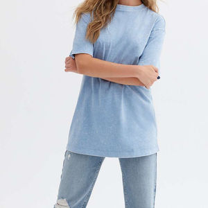 Camiseta de Manga Corta con Cuello Redondo, Estilo Desgastado, de Alta Calidad, 240 g/m², Lavado Ácido, para Mujer, Transpirable - Product Image 3