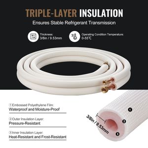 Kit de conduites pour mini-split 16 pieds, tubes en cuivre de 3/8'' et 5/8'' de diamètre extérieur avec isolation triple couche pour climatisation et chauffage - Product Image 5