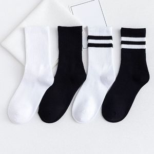 Chaussettes unisexes en coton côtelé à double rayure, mi-mollet, respirantes, souples et extensibles, pour le sport et le quotidien, vente en gros - Product Image 2