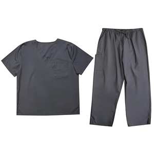 Medical assistant <b>scrubs</b> women Dark Gray V-Neck <b>Scrub</b> <b>Top</b> Short Sleeve With Chest Pocket Hospital Uniform Polyester - Product Image 2