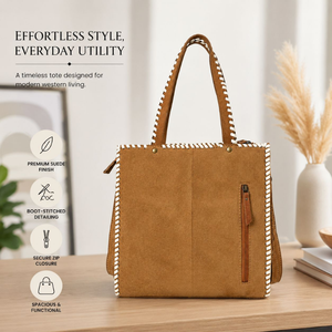 Bolso de Hombro de Cuero de Gamuza Hecho a Mano para Mujer, Estilo Occidental, Bolso de Mano para Uso Diario, Gran Capacidad, para Viajes, Oficina, Compras - Product Image 2