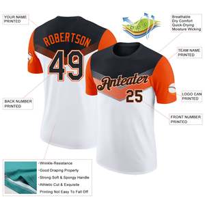 Maillot de baseball personnalisé, impression sublimée, col rond, manches courtes, unisexe, adulte, blanc, orange, noir, polyester respirant - Product Image 2