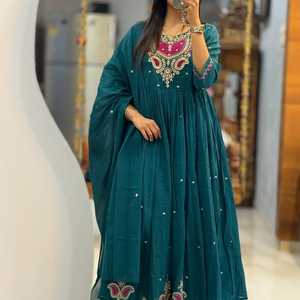 TwinFeet Salwar Kameez Anarkali en Soie Traditionnel Festif Bhandhani pour Femme, Protection Solaire, Séchage Rapide, Longueur Ras du Sol, Mariage - Product Image 2