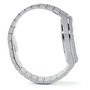 Montre à quartz pour homme en acier inoxydable, style Hip Hop de luxe, sertie de moissanite et de diamants VVS, avec lunette et bracelet de 20 mm, cadran en verre - Product Image 2