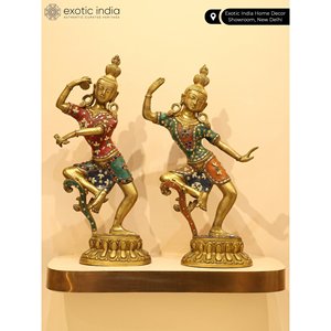16-Inch Intricate Brass Sculptures of <b>Shiva</b>-Parvati Dancing Posture with Exquisite Inlay Work Made In India - Product Image 4