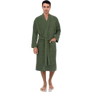 Men's Green Shawl Collar <b>Thermal</b> Winter Bathrobe Long Sleeve Terry with Pockets Luxury Unisex Cotton for Men and <b>Women</b> - Product Image 1