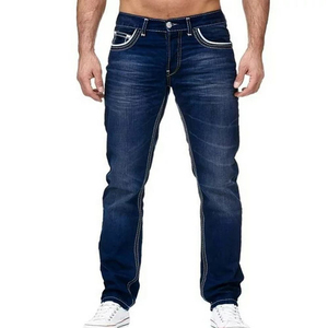 Premium <b>Men's</b> <b>Stretch</b> Straight High Waist Dark Denim Pants Summer Solid Breathable Waterproof Casual Streetwear Apparel Supplier - Product Image 3
