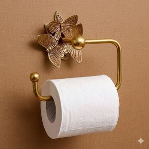 Porte-papier toilette mural vintage en laiton avec motif décoratif en forme de papillon - Product Image 1