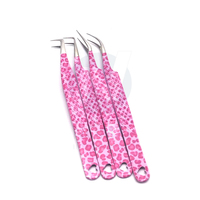 Pince à cils personnalisée avec logo, en acier inoxydable de haute qualité, antistatique, durable, motif léopard rose, pointe fine