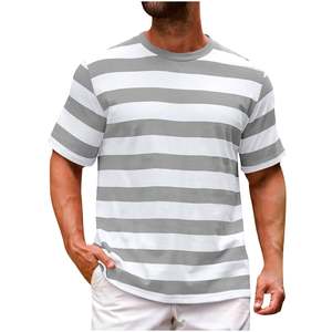 T-shirt surdimensionné en coton tricoté 100 % pour homme, avec logo personnalisé, imprimé rayé, col rond, épaules tombantes, coupe ample, écologique, 240 GSM - Product Image 5