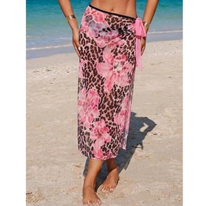 Womens Sheer High Slit Beach Cover Up Floral Print Lightweight Swimsuit <b>Sarong</b> Bikini Wrap - Product Image 2