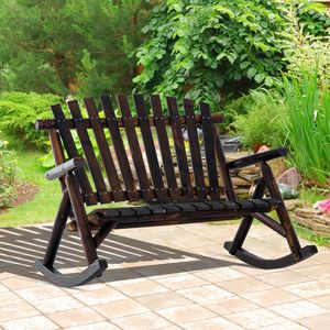 Sedia a dondolo classica in legno carbonizzato con schienale alto, resistente, per giardino, per serenità e relax, arredo da esterno - Product Image 2