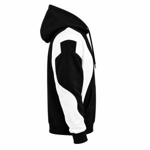 Sweat à capuche oversize léger en polaire pour homme, à manches longues, avec blocs de couleur, noir et blanc, logo frontal brodé en 3D, imprimé, 100% coton - Product Image 4
