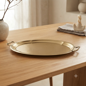 Handcrafted Brass <b>Serving</b> <b>Tray</b> with Handles <b>Large</b> Round Decorative Ottoman <b>Tray</b> for Hotel Restaurant Home Decor Wholesale Supply - Product Image 3