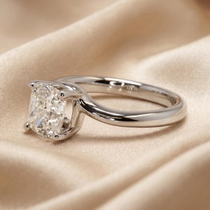 Authentic 1CT Cushion Cut Moissanite Bypass Shank <b>Solitaire</b> <b>Ring</b> For Unisex 925 <b>Silver</b> Fine Proposal Gift For Friends - Product Image 2
