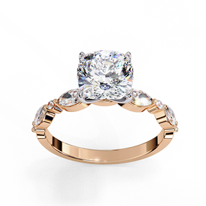 Anillo de Compromiso con Diamante Cultivado en Laboratorio Certificado por IGI, Oro Sólido de 14k, Corte Cojín con Detalles Marquise, Fabricante de Joyería al por Mayor - Product Image 5