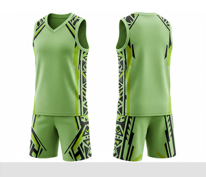 Unisex Green Geometric Basketball Jersey <b>Set</b> Sleeveless V-Neck Moisture Wicking Mesh Athletic Wear All Seasons <b>Cheap</b> Price OEM - Product Image 6