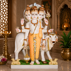 Premium Marble Dattatreya Statue with Trishul | Handcrafted White Marble Lord Dattatreya Murti | MALIYAS Jaipur - Product Image 1