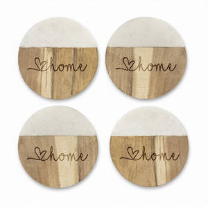 Wooden and Marble Material Round Shape Tea Coasters Sets of 4 Fancy Style Hot Selling Highest Quality Decorative Coasters - Product Image 1