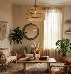 <b>Hand</b> wicker Bone Inlay rattan Round Scalloped decorative wall <b>mirror</b> for bedroom bathroom Best price - Product Image 6