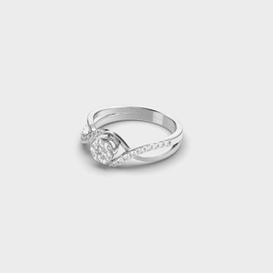Anillo de Compromiso de Diamantes de Corte Brillante Redondo en Oro Blanco para Mujer, con Engaste Pavé, Estilo Romántico, Joyería Fina - Product Image 2