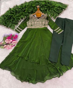 <b>Green</b> <b>Silk</b> Embroidered Floor-Length Anarkali Suit Dupatta Women Traditional Wear India Pakistan Style 86202 BHAWANI- BT-1029 - Product Image 3