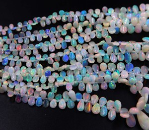 ลูกปัดโอปอลเอธิโอเปียธรรมชาติหลากสี รูปทรงลูกแพร์เรียบเนียน ขนาดประมาณ ขนาด 13x8 มม. ถึง 6x4 มม. ความยาว 16 นิ้ว - Product Image 1
