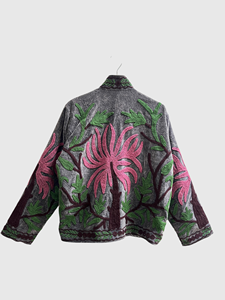Chaqueta de Terciopelo con Bordado Floral, Cuello Mandarín, Manga Larga, Talla Grande, Ropa de Otoño para Mujer - Product Image 2