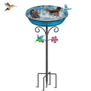 Bain d'oiseaux en cuivre antique pour jardin extérieur, résistant aux intempéries, avec petite coupelle d'alimentation et figurine de colibri - Product Image 6