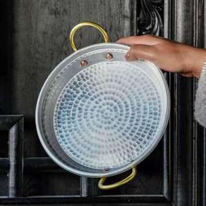 Round Metal Serving <b>Plate</b> With Hammered Texture And Gold Handles Minimalist Design Dishwasher Safe - Product Image 5