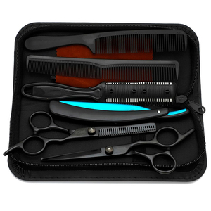 Kits de ciseaux de coiffure professionnels, ciseaux de barbier personnalisés, ciseaux à effiler, rasoir et étui en cuir à bas prix - Product Image 1