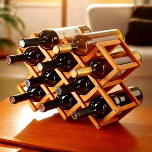 Support à vin rectangulaire moderne en bois fait main, présentoir de bouteilles de table, organisateur pour bouteilles de 750 ml, idéal pour la maison, les fêtes et la salle à manger - Product Image 2