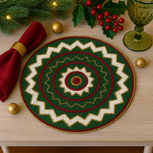 Indian Handmade <b>Beaded</b> <b>Placemats</b> with Custom Logo Options High Quality Decorative <b>Beaded</b> Embroidery Dining <b>Placemats</b> - Product Image 1