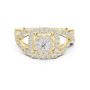 แหวนหมั้นเพชรทรงกลมทองคำ 14K สีเหลืองสำหรับผู้หญิง |   เพชรที่เพิ่งเพาะเลี้ยง - Product Image 1